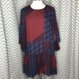 Zara Trafaluc patchwork print ruffled dress L